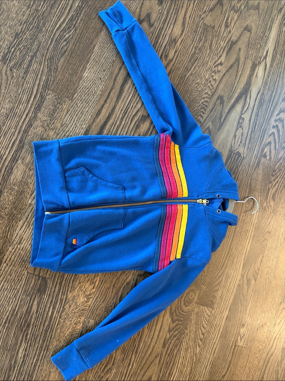 Aviator Nation Royal Blue Hoodie with Pink & Yellow Stripes